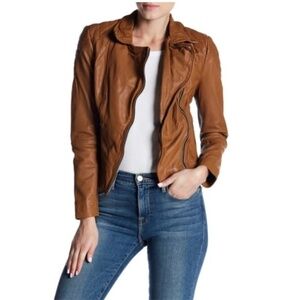 Muubaa Indus Leather Biker (Moto) Jacket in COGNAC.